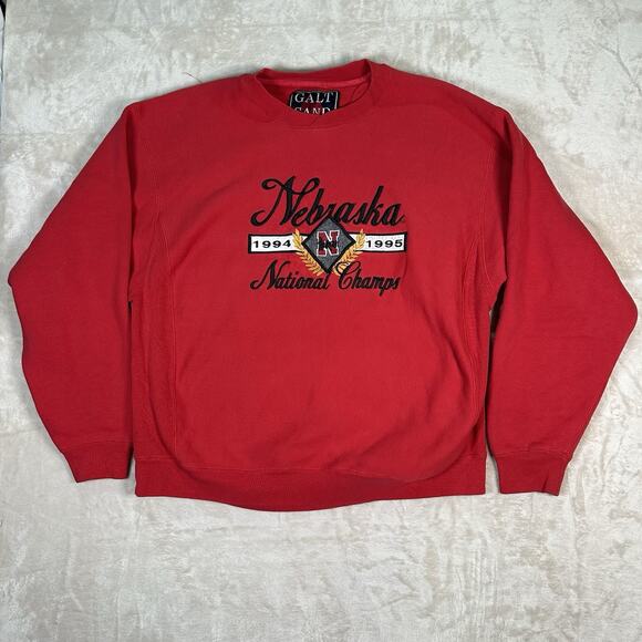 VTG Nebraska Cornhuskers NCAA Red Sweatshirt Embroidered Men's Size Large Champs - Picture 1 of 7